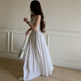 Korean Version Of The Summer Simple Round Collar Show Thin Splicing Folded Elastic Waist Skirt Sleeveless Long Dress 6 Colors