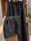 Cow Goods Closed Eyes ~ Fashion Nidle Natural Linen White Pants Women Squid Loose Waist Loose Broad Leg Pants