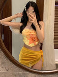 Yan 2026 New Swimsuit Lady High-End Print White Ultra-Sexy Bikini Three-Piece Seaside Vacation