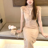 Love And Spirit Temperament To Accept Waist Of Female Lace Dress Female Flying Sleeve Famous Commuting Long Temperament Commuting