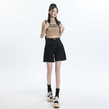 1527# New High-Waisted Denim Shorts Women Loose Design Feel Niche Retro Broad Legs A Word Hot Pants Thin