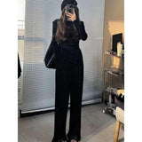 Irregular Solid Color Repair Body Dress Women's Fashion Set Of Spring And Autumn High Waist Broad Leg Trousers Casual Two Sets
