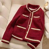 Red New Coat Down Cotton Fragrant Style French Design Fashion Temperament Long-Sleeved Top Coat Women's Clothing