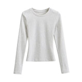 Kardashian Retro Pure Lustful Round-Neck Long-Sleeved T-Shirt Girl Autumn Body Wearing A Solid Color Heart Machine Chest Bottom Shirt