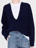 Big V-Neck Sweater Women's 100 Wool Knit 2025 New Autumn And Winter Thick Loose Short Bottom Sweater Lazy