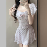 2026 New Wave Dot-Body Swimsuit Female Bow Bow To Waist Lotus Side Girl Hot Spring Seaside With Breast Cushion Swimsuit