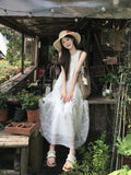 French Sweet Embroidered Lace Hanging Neck Vest Dress Women's Summer Design Feel Beautiful First Love Long Dress