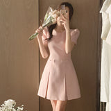 Korean Small Fragrant Elegant Temperament Flower That Rounded Short-Sleeved Dress Summer French Thin A-Word Skirt