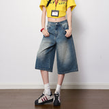 Vintage Blue To Do The Old Polished White Texture Seven-Point Jeans Women 2026 Spring New Loose Leisure Broad Leg Trousers Cotton