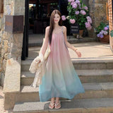 Korean Gradient Sling Dress Women 2026 Summer New Beach Temperament Seaside Holiday Dress Thin Super Fairy