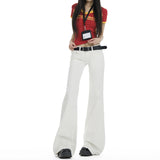 25Th Ootd! Hot Girl White Low-Waisted Micro-Tight Jeans Women's Spring And Summer New Elastic Straight Horn Trousers