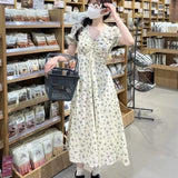 French Gentle Floral Dress Women's Summer High-Waisted Thin Bubble Sleeve Chic A-Character Skirt Super Fairy Temperament Dress
