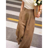 Curry Linen Broad Leg Pants Women 2026 Early Spring High-Waist Hanging Slacks Fashion Cotton Trousers