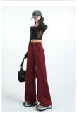 1606 Anola Red And Broad Leg Leisure Women's Spring And Autumn 2025 New High- Waisted Rally Straight Tight Trousers