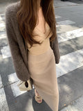 Rio Illsic Bi Hoarding Elegant Curved High-Waisted Knitted Half-Body Skirt Thin Solid-Colored Bag-Button Skirt Autumn