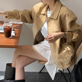 Korean Chic Autumn Vintage Maillard Clip Zipper Loose Casual Imitation Deer Sleevet Jacket Jacket
