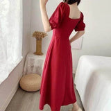 White Gentle Style French Retro Hepburn Style Dress Thin Temperament Waist Collar Bubble Sleeve Dress Woman Summer