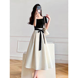 Fang Collar Dress Women's Summer 2025 New French Tea Break Two Black And White To Receive Thin Skirts