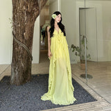 French Gentle Birthday Dress Niche Design Deep Back Sexy Seaside Holiday Yellow Holiday Dress