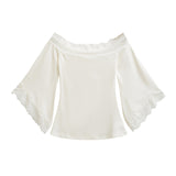 White Pure Temperament Lace Long-Sleeved T-Shirt Women Seven-Point Horn Sleeve Bottom Shirt Laziness Laziness Laziness Laziness Laziness