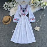 Seaside Holiday Dress Female Bohemian Beach Dress Super Fairy National Embroidery Lantern Sleeve Style Dress