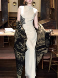 New Chinese Sleeveless Dress With Elegant Knitted Shawl Coat Top