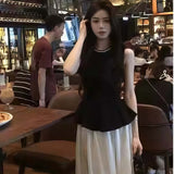 Set Of Female Hepburn Style Temperament Heavy Industry Nail Bead Top Dress Woman 2025 Summer New Small Fragrant Wind Two Sets