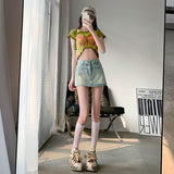Light Blue Denim Shorts Women 2025 Summer New High-Waisted Super Sexy Fashion Thin Design Babes Skirts