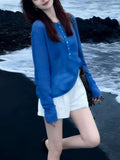2026 Spring And Summer New Ice Silk Thin Jacket Half-Buckle Knitted Jersey Women's Loose Long-Sleeved Sunscreen Top