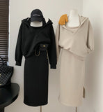 Dopamine Twill Twill 2025 Autumn And Winter New Loose Hooded Neck Dress Two Sets