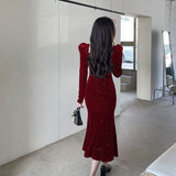 Large-Size Women's French Style Hepburn Silk Velvet Fishtail Skirt Autumn And Winter Fat Mm Thin Inside Dress