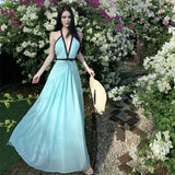 French Temperament High-Level Famous Fasting Deep Wrapped Chest Hollow High-Waisted Dress Seaside Dress