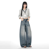 Deconstruction | Design Deconstruction Of Water Wash Jeans Three-Dimensional Line Wide Leg Pants Women Drag Floor Trousers Yichun Cotton