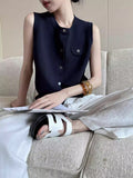 Tibetan Cyan Round-Neck Knitted Vest Cardigan Women's Summer 2025 New High-End Feel On The Body