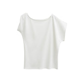 Spice Girls Fashion Slanted Shoulders Loose Short-Sleeved T-Shirt Girls Summer New Design Feel Skinny Shoulder