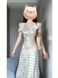 French Wave Point Bubble Sleeve Dress Women's Summer Seaside Vacation Gentle Wind Waist Temperament Unique Beautiful Dress