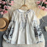 National Lantern Sleeve Shirt Women's Summer Heavy Industry Embroidery Tatry Loose Meat Cover Retro To Make Old Design Feel Top