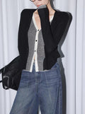 Korean Early Autumn Wear And Niche Design Alone To Super-Good-Looking High-Grade Brown Fake Two Knitted Tops