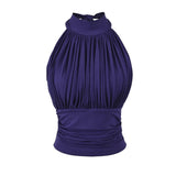 Korean Version Of Sexy Hottie Folded Short Folded Folded Body Shoulder Hanging Neck Vest Thin Solid Color Wearing T-Shirt New
