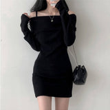 Korean Chic Autumn/Winter Small Sexnye Sling Clame Claming Dress Bag Of Knitted Dress