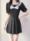 2026 New Navy Collar Skirt Female Fat Sister French Fairy Short Sleeve Long Skirt Swimsuit