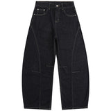 Autumn Dark Blue Car Line Split Scimits Jeans Women Retro Street High-Rise Thin Slacken