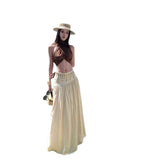 Burning Cuban Hanging Neck-Luck Shoulder Coat / Holiday Wind Heavy Industry Rice White Letter Retro Low-Waist Half Skirt