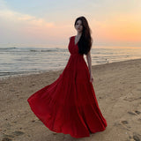 2025 French Tie With Hanging Neck Dress Female Seaside Vacation Beautiful Back Sexy Open Fork Showing Skinny Dress