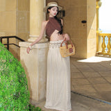 2026 Wave Roost Holiday Vintage White Dress + Hanging Neck-Lved Shoulder Dress Sexy Bare Back Sling