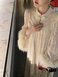 Heavy Industry Press Lace Fox Hairy Dress Women's New Chinese Court Loose Dress In Autumn And Winter
