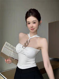 927# Summer New Pure Desire Diamond Chain Hanging Neck Vest Wearing A Niche Sexy All-In-One With Chest Cushions Thin