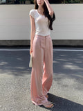 Slide Trousers Imitation Acet Sore Pendant Wide Leg Trousers Straight Lints Trousers