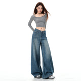 [LP] Vintage Blue Jeans High Street Design High-Rise Wide Leg Horn Does Not Stick To The Leg Showing Thin Lazy Loose Mowing