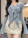 Large-Size Vintage Casual Babes Long-Sleeved T-Shirt Women Autumn Irregular Lotus-Side Bottom Shirt Fat MM Thin Top